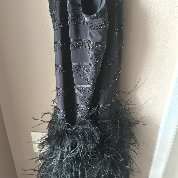 BEBE Beaded Feather Black Long Evening Dress - Picture 9 of 10